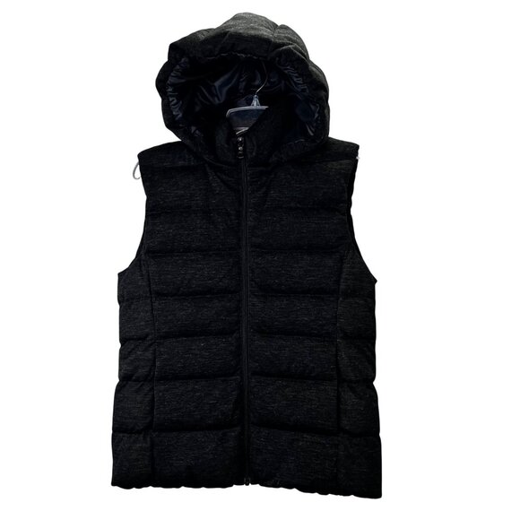 Uniqlo Ultra Light Puffer Vest M Black Hooded Wool Blend Down Fill Full Zip - Picture 1 of 6